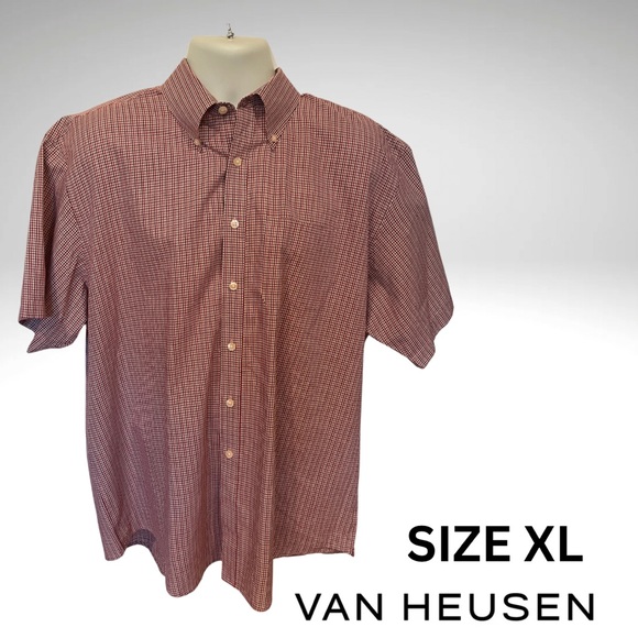 Van Heusen Men's Red Checkered Button Down Shirt - Picture 1 of 8